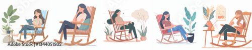 vector of a woman relaxing in a rocking chair