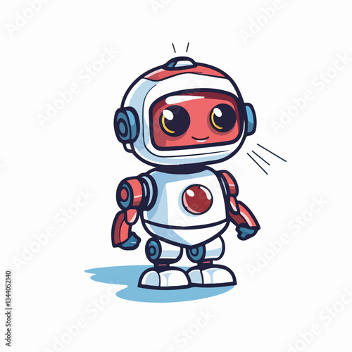 Friendly red and white astronaut robot with a cheerful expression and futuristic details.