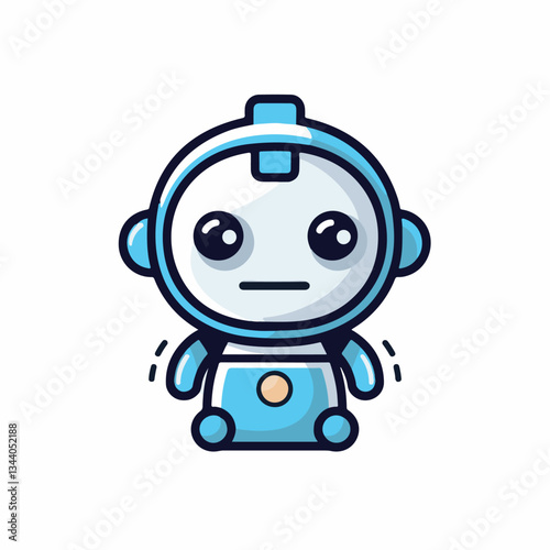 Blue and white adorable humanoid robot with a simple and modern design for AI branding.