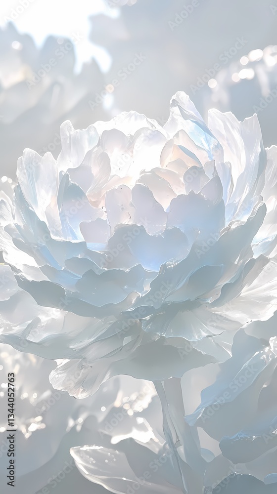 Obraz premium digital technology ice sculpture white peony flower illustration poster background