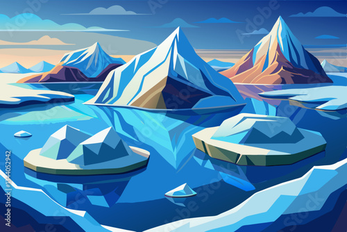 iceberg mountains with lakes and beautiful sky vector