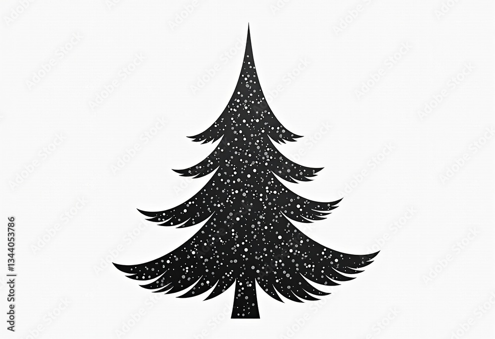 Fototapeta premium Minimalist Geometric Tree: A Black and White Stylized Christmas Design, Ideal for Modern Holiday Themes, Graphic Icons, and Sleek Festive Backgrounds and Illustrations.