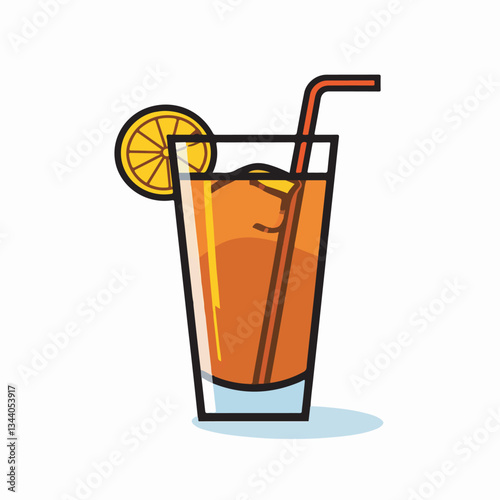 Refreshing iced tea in a tall glass with orange garnish and straw