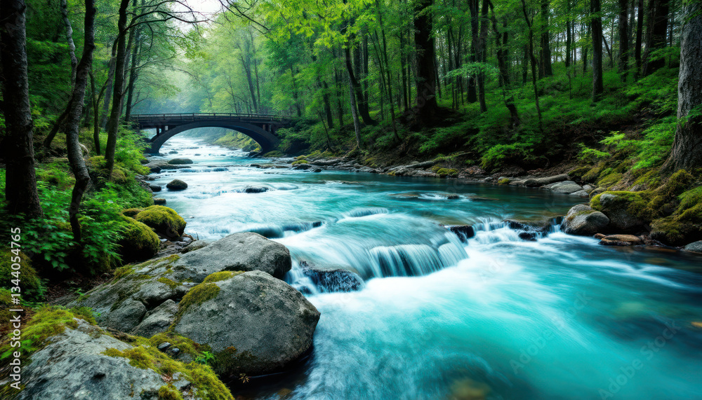 Serene River Flowing Through Lush Green Forest Serene River Flowing Through Lush Green Forest