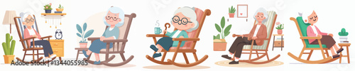 vector grandmother relaxing in a rocking chair