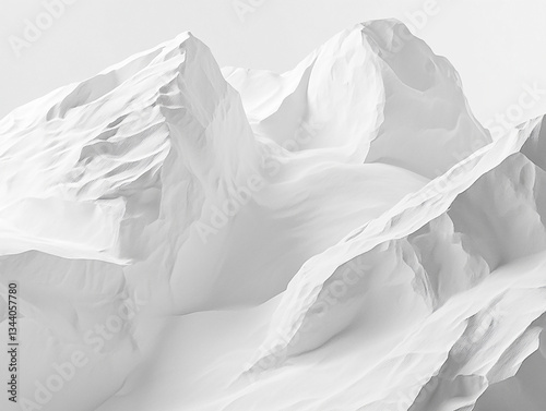 Abstract white mountain landscape with smooth textures and soft shadows, evoking tranquility