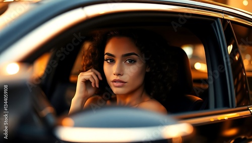 Beautiful Woman Posing for a Photoshoot Inside a Car
