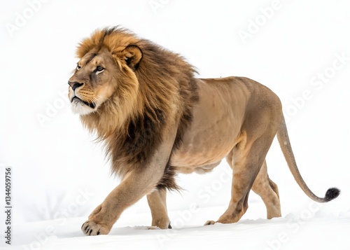 Big beautiful African lion on a white background. Lion, Panthera Leo, 8 years old, standing. 