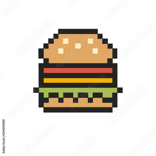 Flat design pixel art burger illustration