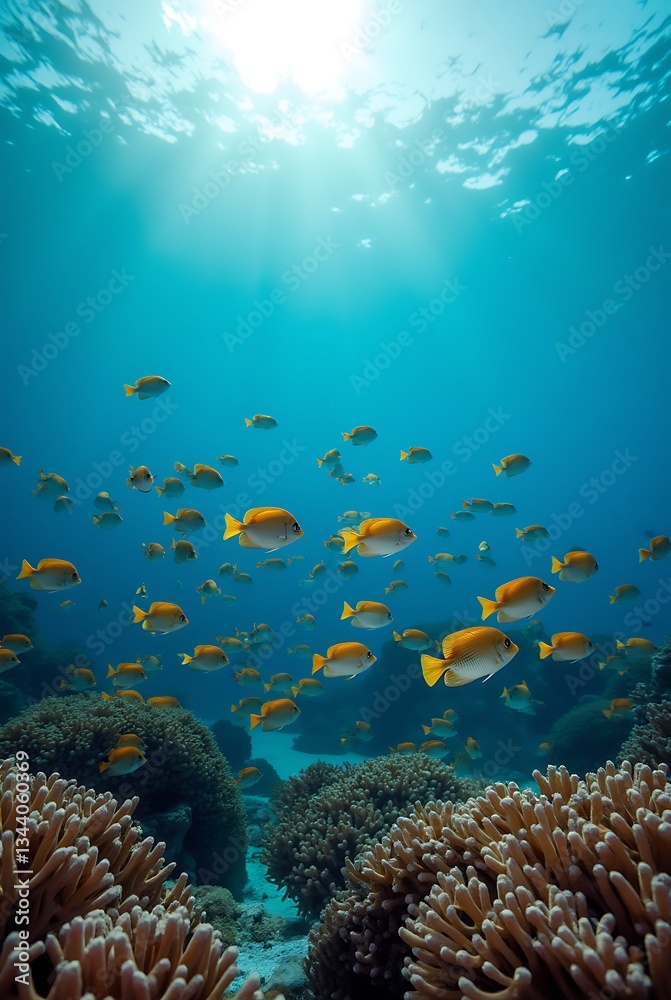 Naklejka premium coral reef and diver