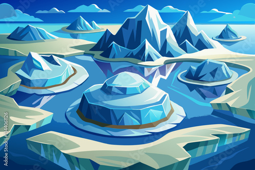 iceberg mountains with lakes and beautiful sky vector