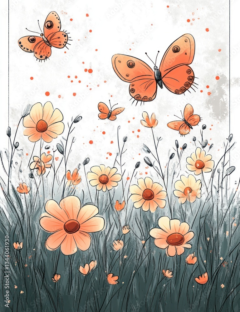 Joyful Coloring Page of Butterflies Flowers and Grass for Kids Activities in Spring and Summer Joyful Coloring Page of Butterflies Flowers and Grass for Kids Activities in Spring and Summer