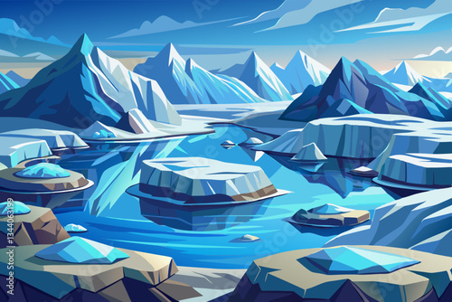 iceberg mountains with lakes and beautiful sky vector
