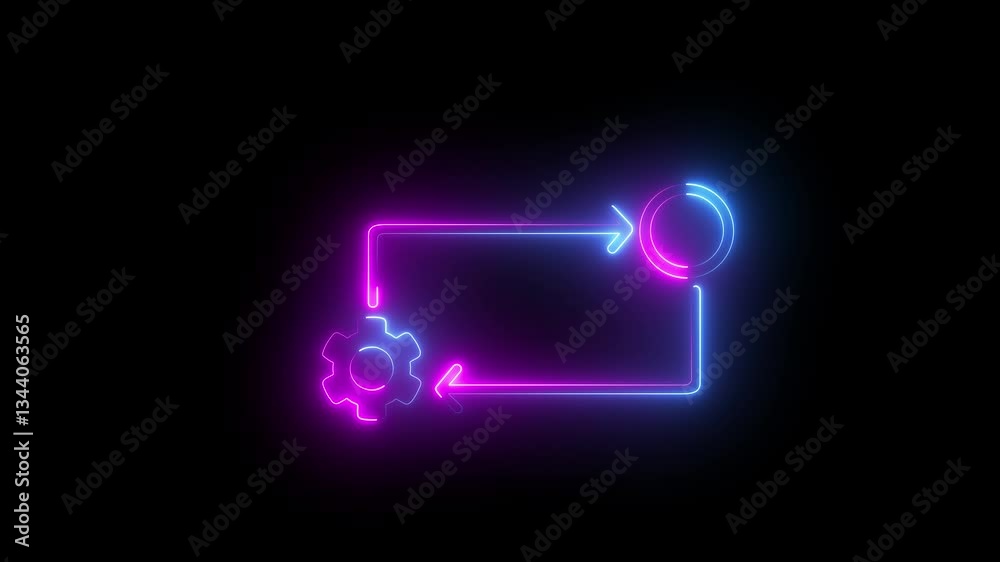 Abstract glowing neon sitting and arrow 4k animation, with neon circle Process icon in flat style isolated on green. Process symbol in green for your web site design on white background Abstract glowing neon sitting and arrow 4k animation, with neon circle Process icon in flat style isolated on green. Process symbol in green for your web site design on white background