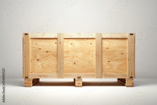 Wooden Crate on Pallets Against Simple Background for Storage