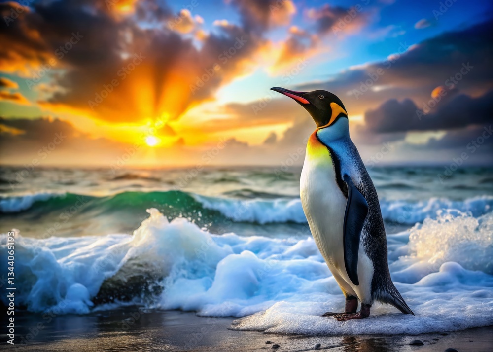 Fototapeta premium King Penguin Double Exposure: Volunteer Point, Falkland Islands Wildlife