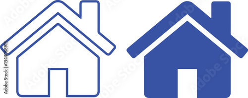 Simple house icons, minimalist design, blue and white, outline and solid shapes, geometric, clean lines, real estate symbols, home representation, vector graphics, flat design,