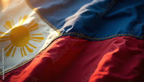 Antique Philippines Flag: Detailed Close-Up, Sunlit Ripples