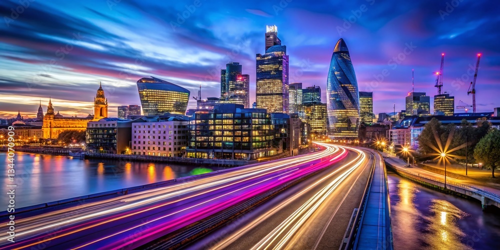 Fototapeta premium London City Skyline Night Long Exposure Photography - Dramatic Cityscape