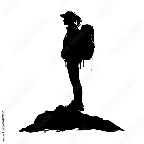 Lone hiker Ascending Treacherous Peak in Misty Wilderness