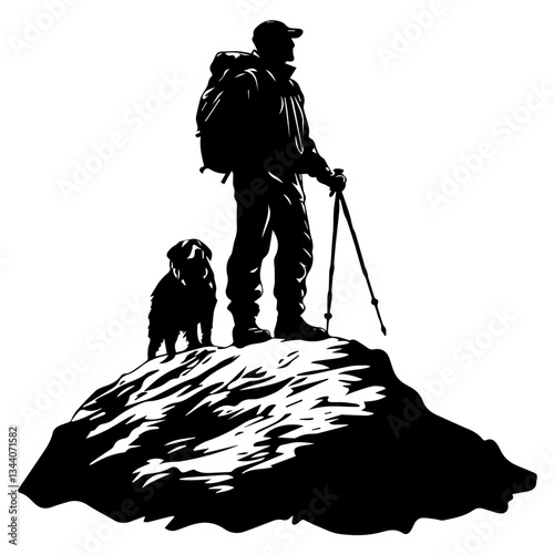 Lone hiker Ascending Treacherous Peak in Misty Wilderness