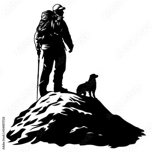 Lone hiker Ascending Treacherous Peak in Misty Wilderness