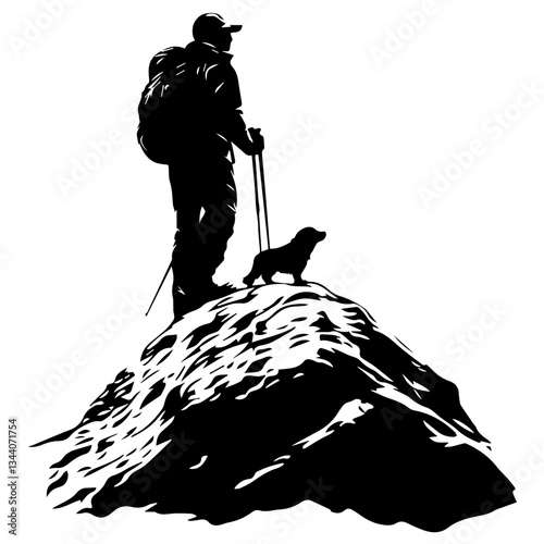 Lone hiker Ascending Treacherous Peak in Misty Wilderness