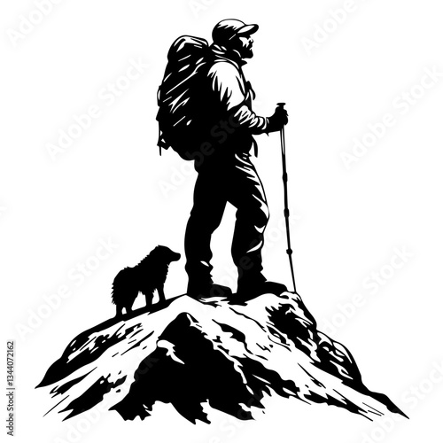 Lone hiker Ascending Treacherous Peak in Misty Wilderness