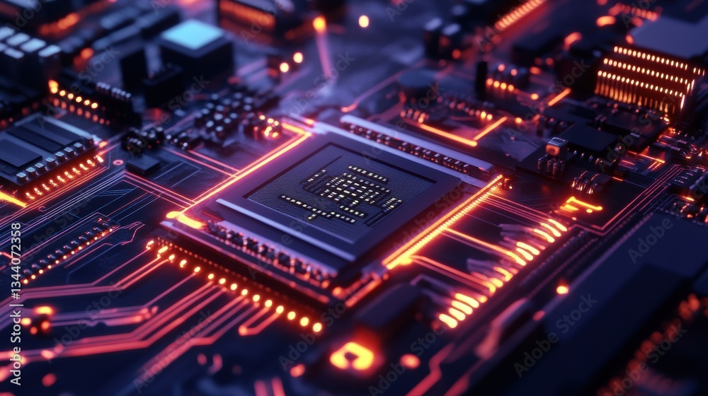 Fototapeta premium Machine learning AI chip processing high-speed futur.