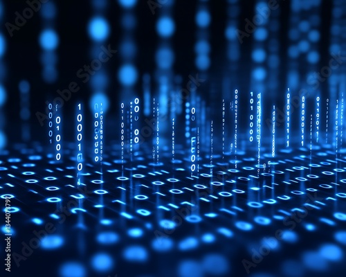 Digital data flowing in lines with a blue and blurred background