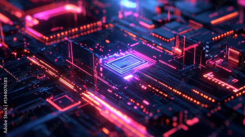Fototapeta premium Quantum AI Processor with Luminous Circuit Pathways