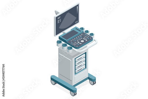 Isometric Ultrasound Examination. The monitor displays the results. Medical technology, modern healthcare