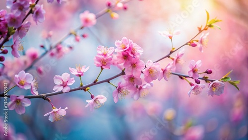 Long Exposure Pink Flower Branch, Delicate Spring Blossom, Nature Photography, Soft Focus, Artistic Image