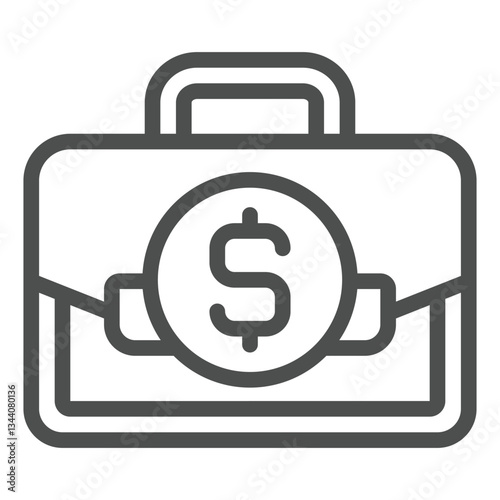 Briefcase with dollar coin line icon, financial advice concept. Vector graphics. Portfolio bag and money coin sign on white background, outline style icon for mobile or web design.