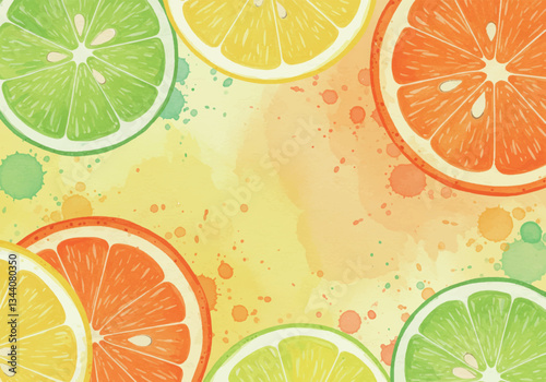 フレッシュなシトラスの水彩アート