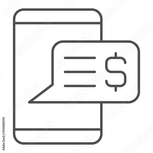 Money message on smartphone thin line icon, financial advice concept. Vector graphics. Dollar currency growth news sign on white background, outline style icon for mobile or web design.