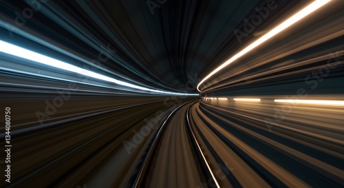 Dynamic Motion Blur Photography of Underground Transportation Tunnel with Light Trails