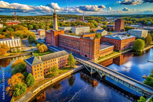 Lowell National Historical Park Aerial: Boott Mills & Merrimack River Bridge