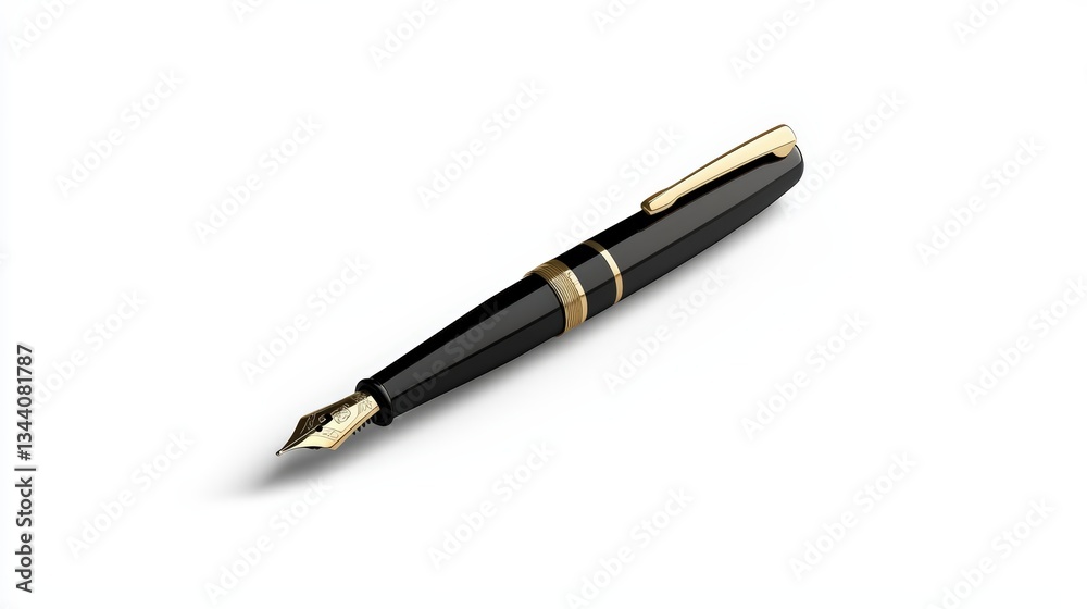 Elegant black fountain pen with a gold trim, perfect for writing notes or signing important documents in style. Elegant black fountain pen with a gold trim, perfect for writing notes or signing important documents in style.