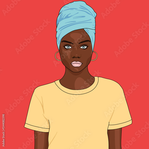 Stylized Woman with Blue Headscarf Portrait