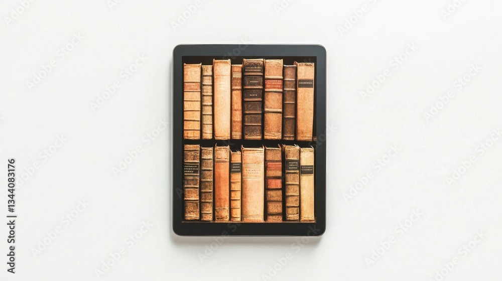 Digital Library Interface on Tablet Showcasing Antique Book Collection Digital Library Interface on Tablet Showcasing Antique Book Collection