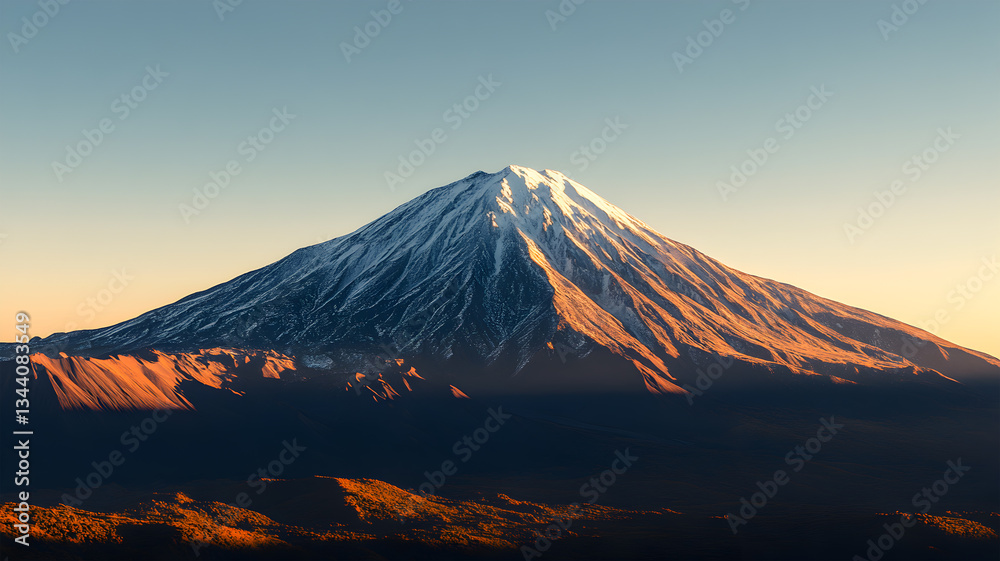 Fototapeta premium Majestic snow-covered mountain peak under bright blue sky