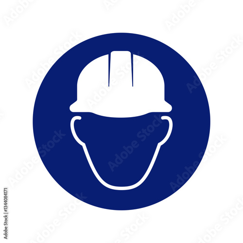 classic hard hat hardhat head protection required warning alert attention danger sign in blue circle symbol vector isolated on transparent background