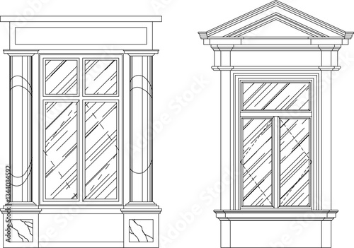 vector sketch illustration silhouette of colonial gothic renaissance window design with pergola and canopy classic vintage european model 