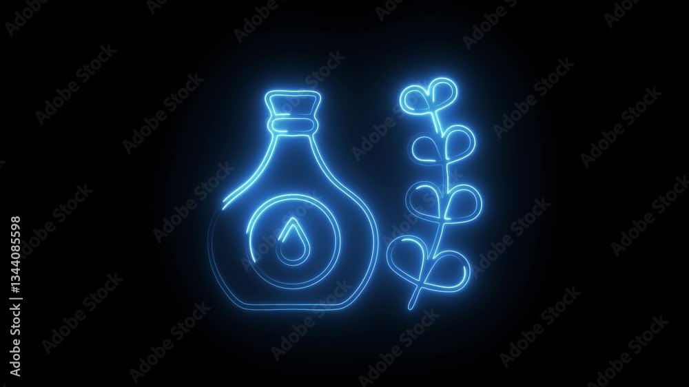 Glowing neon lavender oil icon isolated on black background. HD Video motion graphic animation Glowing neon lavender oil icon isolated on black background. HD Video motion graphic animation