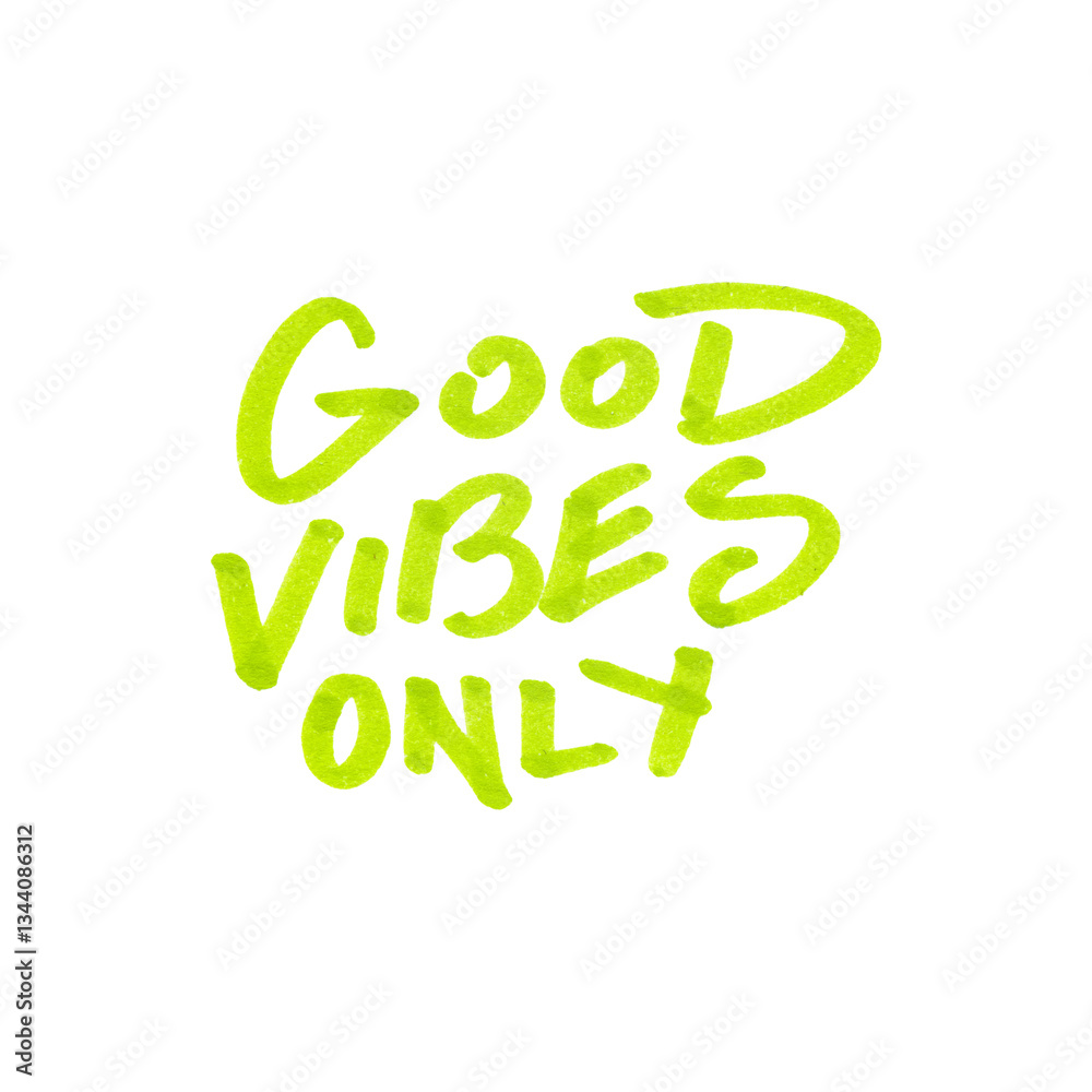 Fototapeta premium Hand-drawn green marker text “Good Vibes Only” isolated on a transparent background