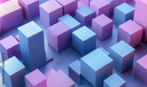 Abstract 3D Isometric Shapes Cubes Geometric Pattern Pastel Purple Blue Ambient Lighting Minimalistic Composition Digital Art