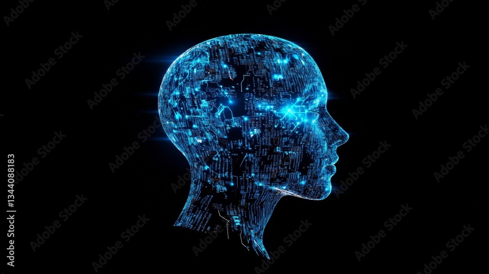 Obraz premium Human head made with numbers and symbols, technology concept