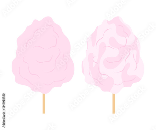 Pink candyfloss. Set flat illustrations Cotton Candy. Sweet sugar dessert. Takeaway. Park, lunapark, cinema, circus.