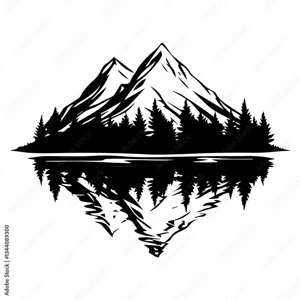 Mountain with Reflection in Water Silhouette Mountain with Reflection in Water Silhouette